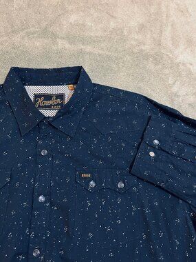 Howler Bros Mens XXL Pearl Snap Front Shirt Navy Speckle Western Long Sleeve